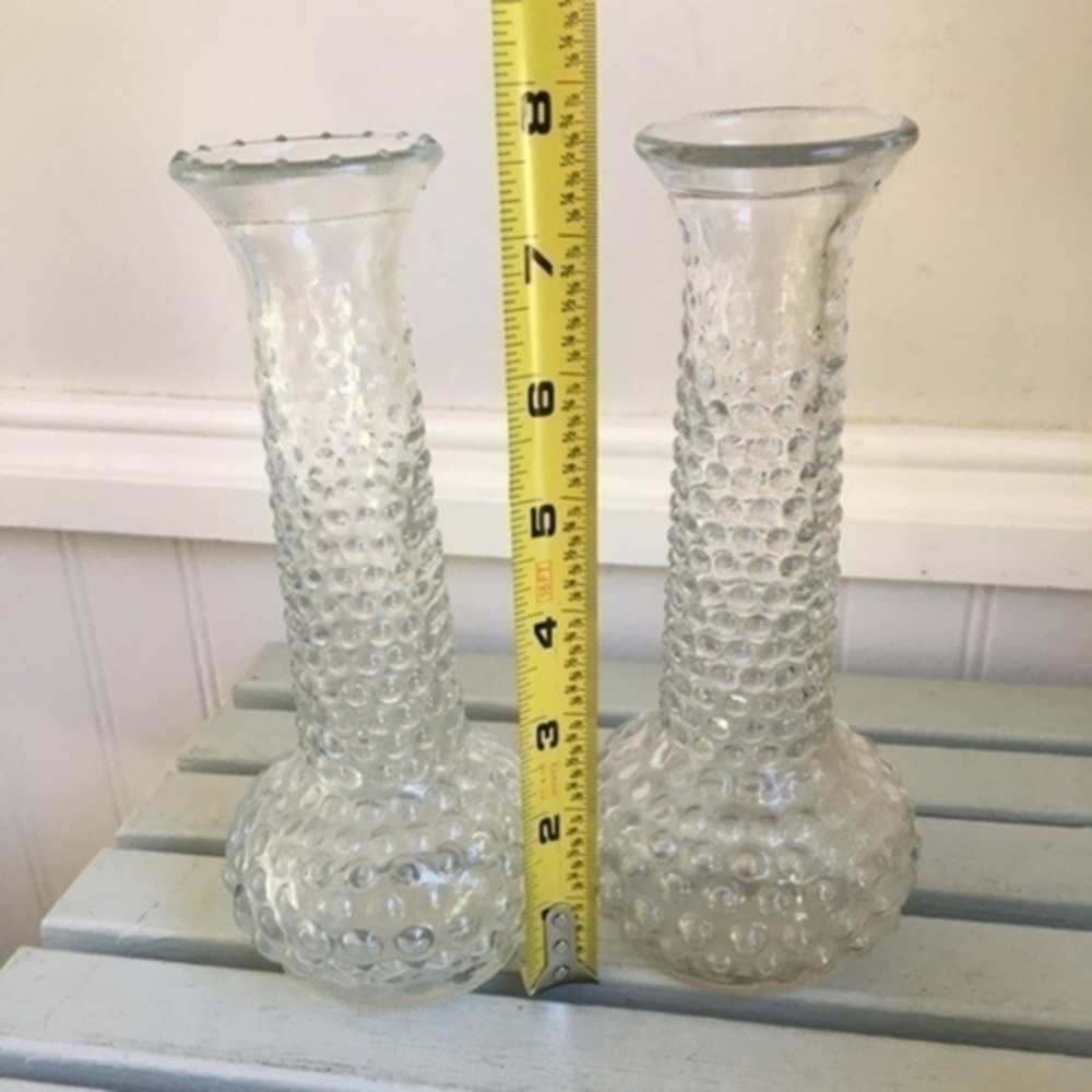 Vintage E.O. Brody Clear Glass Hobnail Vases Set of Two 7.75” H - Picture 9 of 13